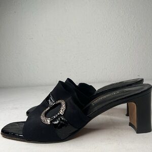 - Brighton Titian black leather silver buckle heel